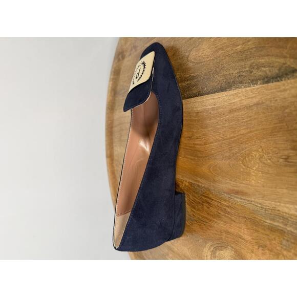 Pollini Clodette15 Oceano Navy Suede Ballerinas w/ Gold Plaque EU 35 / US 5 NWB - Picture 10 of 12